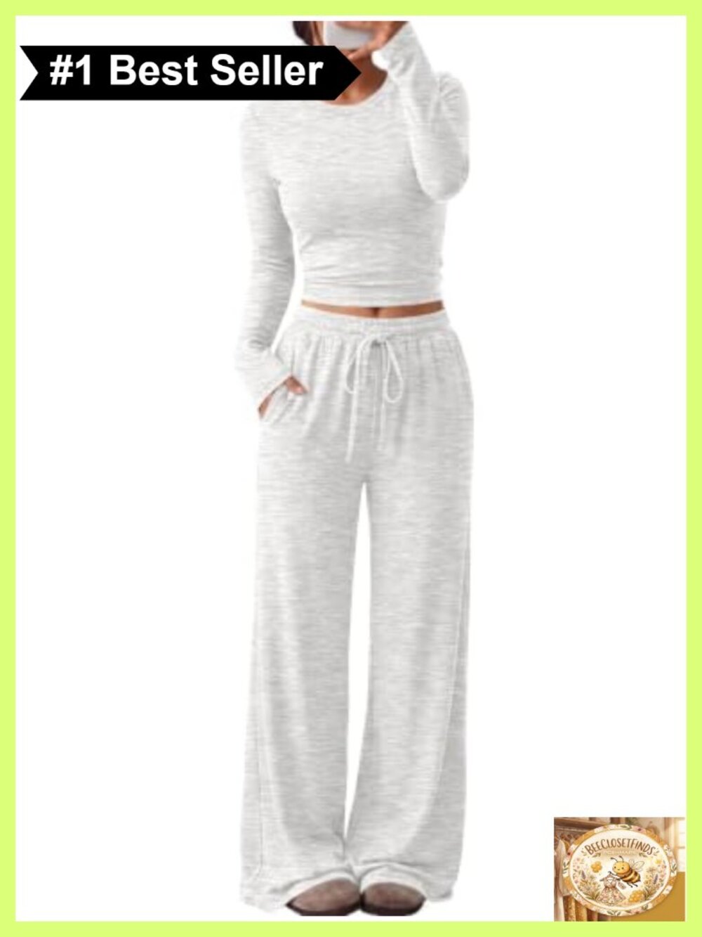 Women's 2 Piece Lounge Set Long Sleeve Top Wide Leg Pants with Pockets